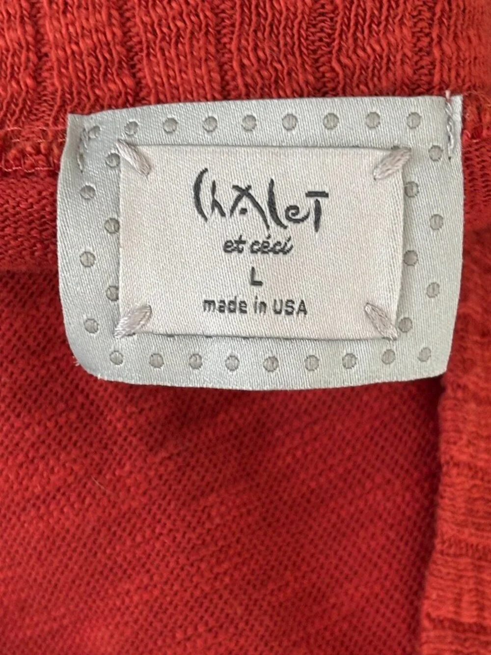 CHALET Slub Cotton Asymmetric Button Lagenlook Dolman Sweater Red Orange SZ L